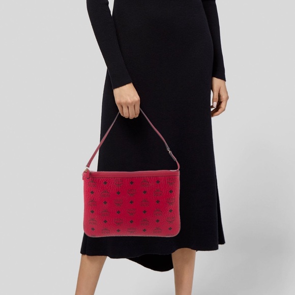 Mcm Red Visetos Coated Canvas Liz Pouch Shoulder Bag - Picture 13 of 13